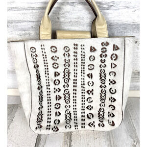 Pibra Womens White Italian Leather Cutout Horsehair Handle Boho Bag Rare